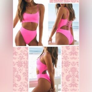 Hot Pink Cut Out One Piece Bathing Suit